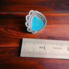 Turquoise ring - gorgeous cabochon and flower base style - Size 7 - Cowhide and Conchos