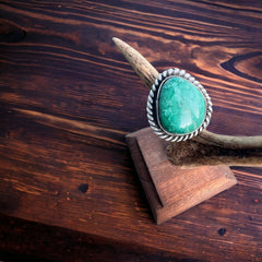 Turquoise ring - large turquoise cabochon on sterling base - Size 5 - Cowhide and Conchos