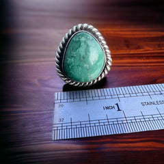 Turquoise ring - large turquoise cabochon on sterling base - Size 5 - Cowhide and Conchos