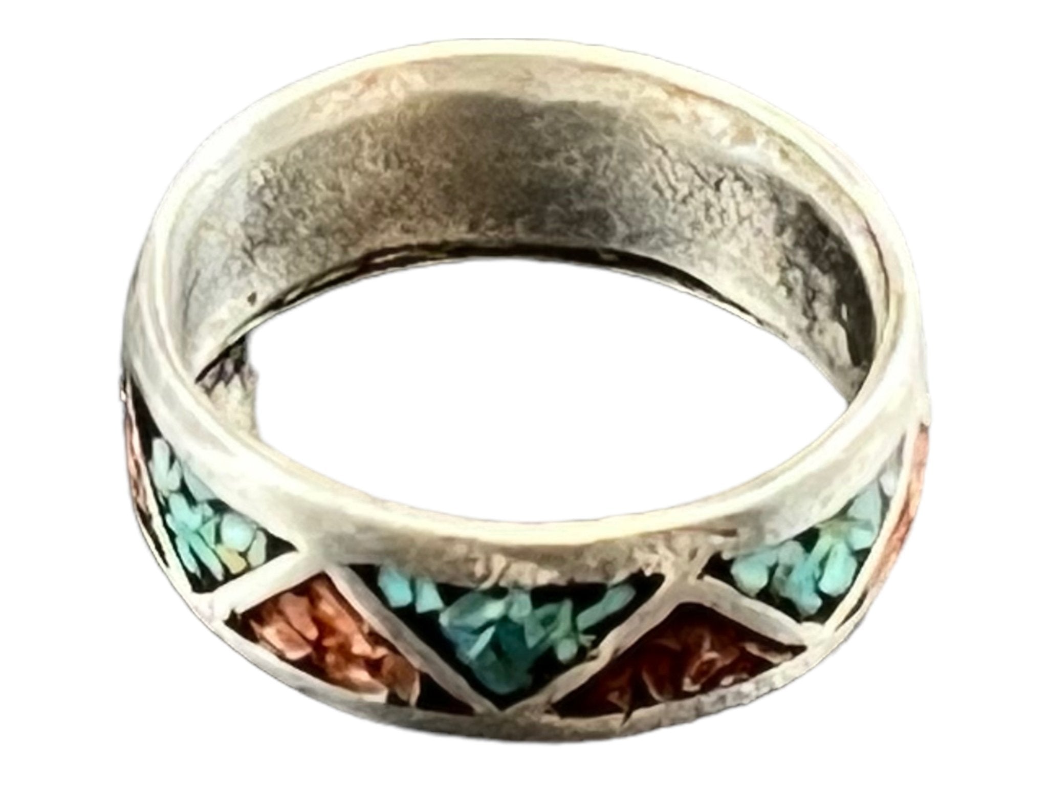 Turquoise ring - Turquoise inlay ring - size 6 - Cowhide and Conchos