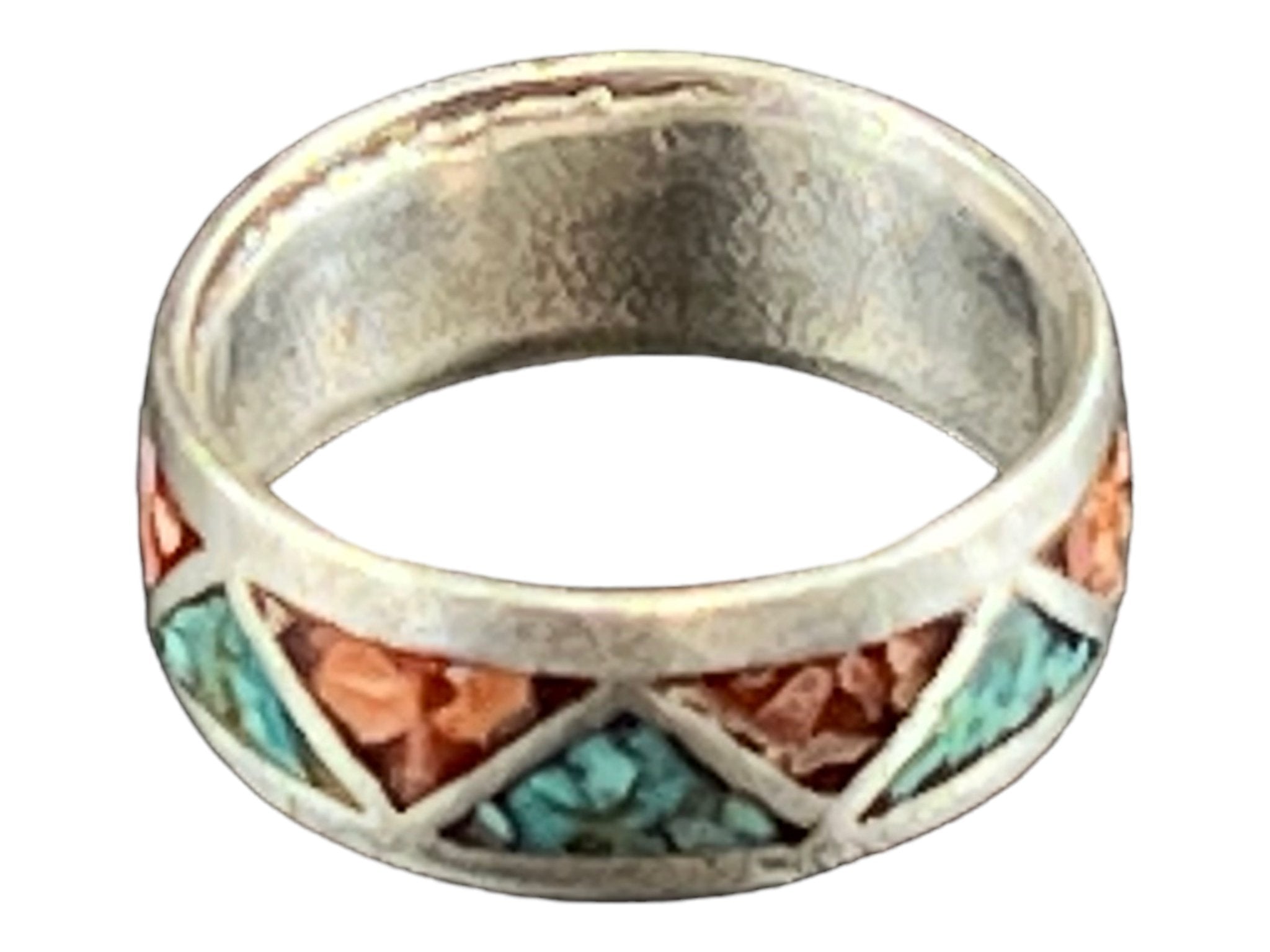 Turquoise ring - Turquoise inlay ring - size 6 - Cowhide and Conchos