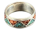 Turquoise ring - Turquoise inlay ring - size 6 - Cowhide and Conchos