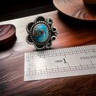 Turquoise ring - Turquoise on hand stamped sterling - size 5 - Cowhide and Conchos