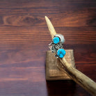 Vintage Native American handmade sterling silver and turquoise ring - Size 5 - Cowhide and Conchos