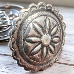 Western concho ring - Texas big & bold ring - Sterling silver - Cowhide and Conchos