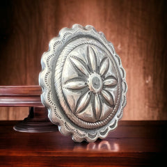 Western concho ring - Texas big & bold ring - Sterling silver - Cowhide and Conchos