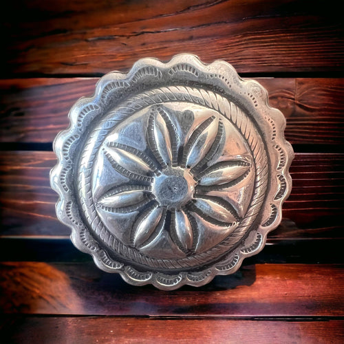 Western concho ring - Texas big & bold ring - Sterling silver - Cowhide and Conchos