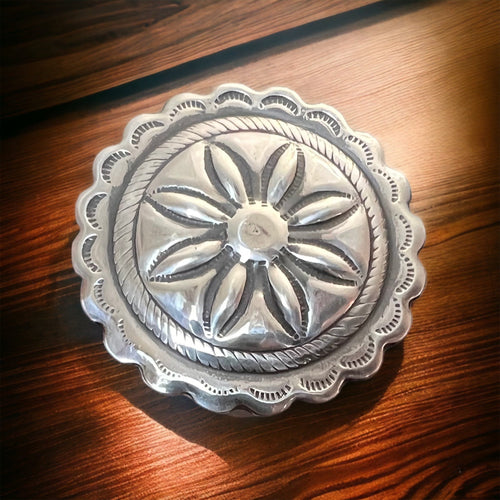 Western concho ring - Texas big & bold ring - Sterling silver - Cowhide and Conchos