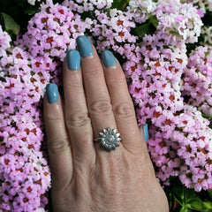 Western Wildflower Ring - Solid sterling silver western sunflower ring - Cowhide and Conchos