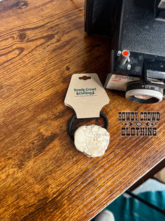 White Stone Ponytail Holder - Cowhide and Conchos